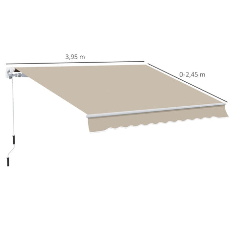 Rootz Awning - Sun Protection - Retractable - With Hand Crank - Metal Frame - Polyester - Blue + Beige - 3.95 x 2.45 x 3.50 m