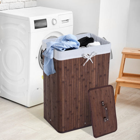 Rootz 72L Laundry basket - Laundry box - Washbasin - Angular - Brown / Gray - Bamboo - Lid - 40 x 30 x 60 cm