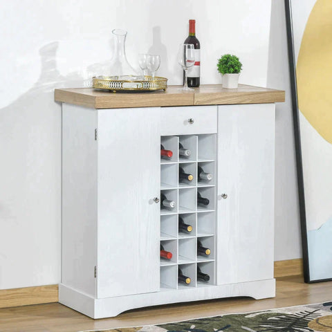 Rootz Cabinet - Kitchen Cabinet - Elegant Wine Rack - For 18 Bottles With 2 Cabinets - MDF - White - 140L x 36.5W x 91.5Hcm