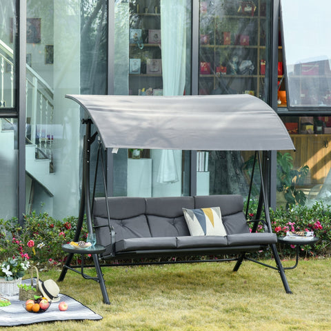 Rootz Gartenschaukel – Stahl/Polyester – 3-Sitzer-Schaukel – Modern – Grau/Schwarz – 278 x 125 x 177 cm