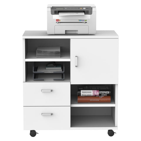 Rootz Sideboard - Sideboard - On Wheels - 2 Drawers - 1 Door - 4 Storage Compartments - 60 x 65 x 35 cm - White - Processed Wood