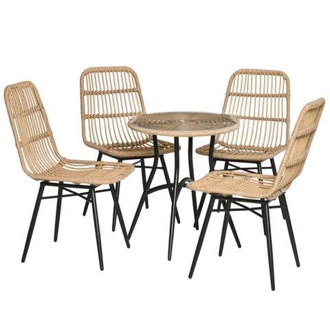 Rootz 5-piece Garden Furniture Set - Chair - Tea Table - Steel - PE Rattan Weave - Natural