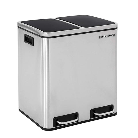 Rootz Trash Can Waste Separation 30 Liter - Trash Cans - Pedal Bin - SILVER - 41 x 36 x 47 cm