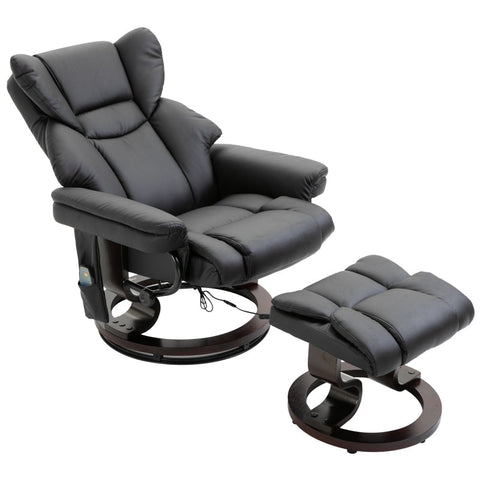 Rootz Massage Chair - Relaxation Chair - Recliner With Massage Function - Footstool - Reclining Function - Imitation Leather - Black - 79 x 82 x 101 cm