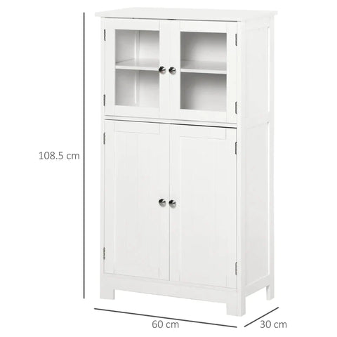 Rootz Bathroom Cabinet - Compact Bathroom Cabinet - Storage Cabinet - 2 Storage - Glass Doors - Shelf - Protective Coating - White - 60 x 30 x 108.5 cm
