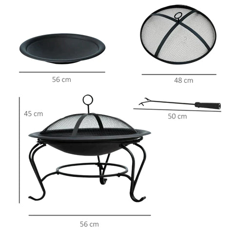 Rootz Fire Bowl - Steel Fire Pit - Fire Bowl Fireplace Fire Basket - Fireplace Fire Basket - Spark Protection - Black - Φ 56x45h Cm