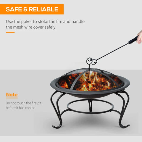 Rootz Fire Bowl - Steel Fire Pit - Fire Bowl Fireplace Fire Basket - Fireplace Fire Basket - Spark Protection - Black - Φ 56x45h Cm