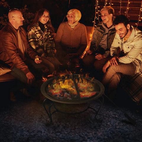 Rootz Fire Bowl - Steel Fire Pit - Fire Bowl Fireplace Fire Basket - Fireplace Fire Basket - Spark Protection - Black - Φ 56x45h Cm