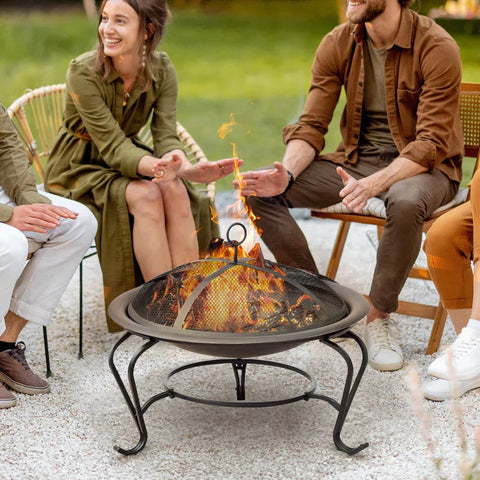 Rootz Fire Bowl - Steel Fire Pit - Fire Bowl Fireplace Fire Basket - Fireplace Fire Basket - Spark Protection - Black - Φ 56x45h Cm