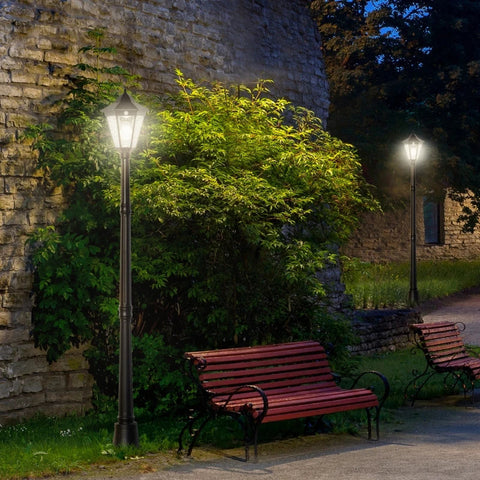 Rootz Garden Lamp Post Light - Solar Garden Lantern - Outdoor LED Solar Light - Outdoor Post Light - Aluminium - Tempered Glass - Black - 22 x 22 x 194 cm