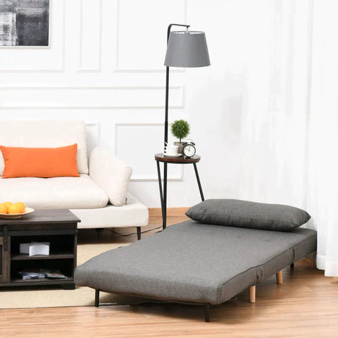 Rootz Single Sofa Bed - Slaapbank - Opklapbare Sofa - Verstelbare Rugleuning Ligstoel - Grijs - 95 x 95 x 80 cm