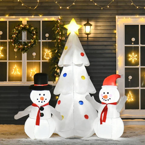 Rootz Christmas Decoration - Inflatable Christmas Decoration - Christmas Tree - Two Snowmen - White - 143 x 92 x 185 cm