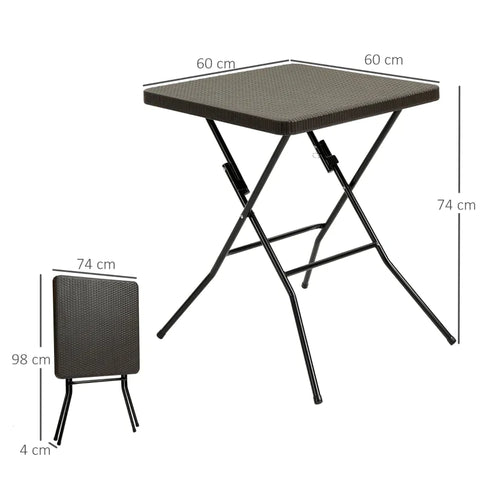 Rootz Folding Table - Rattan Folding Table - Table - HDPE/Metal - Dark Brown - 60 x 60 cm