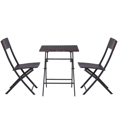 Rootz Rattan Chair Table Set  - Folding Table - Folding Chairs - Garden Furniture Set - Bistro Set - Balcony Furniture Set - Brown