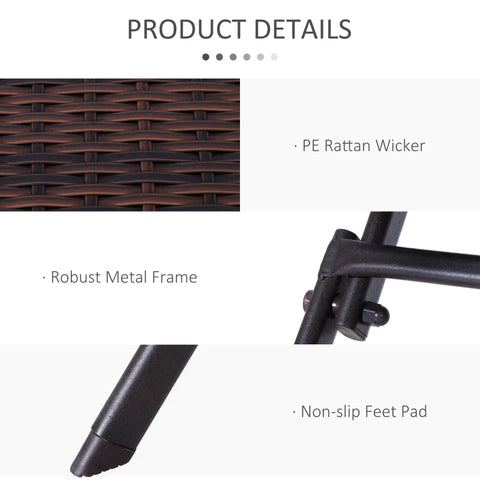 Rootz Rattan Chair Table Set  - Folding Table - Folding Chairs - Garden Furniture Set - Bistro Set - Balcony Furniture Set - Brown