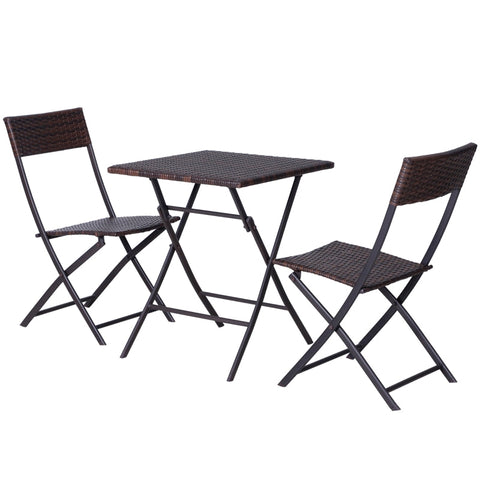 Rootz Rattan Chair Table Set  - Folding Table - Folding Chairs - Garden Furniture Set - Bistro Set - Balcony Furniture Set - Brown