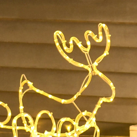 Rootz Motif Lamp - LED Motif Light - Motif Lamp With Sleigh And Reindeer - White - 103L x 21.5W x 44H cm