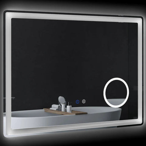 Rootz LED Bathroom Mirror - 3X Magnifying Mirror - Dimming Lighted - Vanity Mirror - 3 Colour Front - Backlit - Smart Touch - Anti-Fog - Horizontal+Vertical - Silver+White - 80x60cm