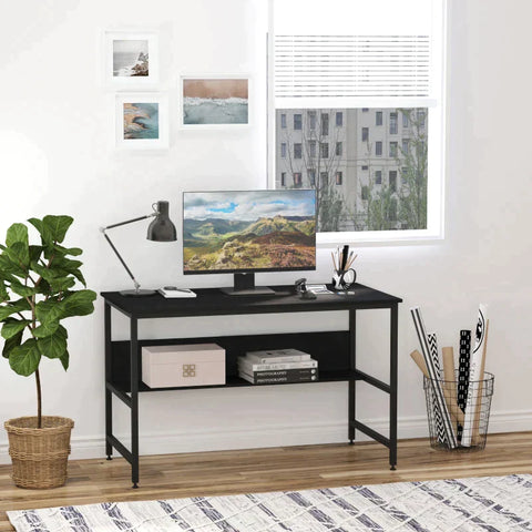 Rootz Desk - Computer Table - Office Table - Study Writing Table - Storage Shelf - Black - 120 cm x 60 cm x 75 cm
