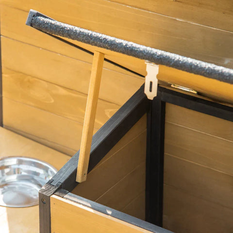 Rootz hondenkennel - houten hondenhok - hondenhok - knaagdierhuis - met 2 hondenbakken - weerbestendige hut - dennenhout - natuurlijk hout - 130 x 93 x 92 cm