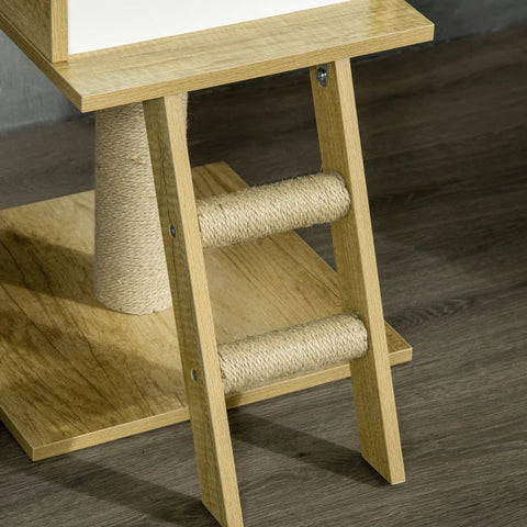 Rootz Scratching Post - Ceiling High - Cat House - Two Platforms - Hammock - Anti-tip - Light Brown + Beige - 40 x 40 x 260 cm