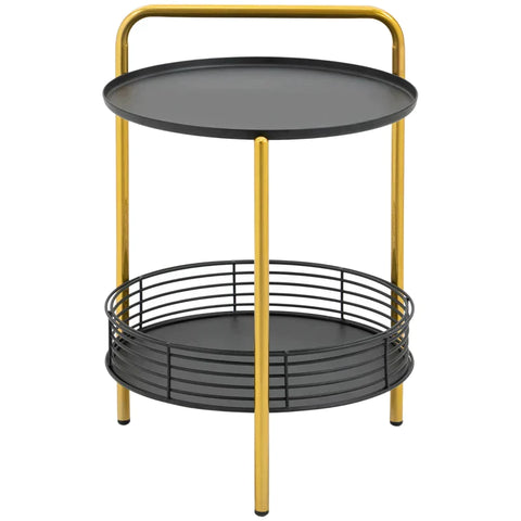 Rootz Bijzettafel - 2-in-1 Design - Industrieel Ontwerp - Dienblad + Bijzettafel 1 Plank - Staal - Goud + Zwart - 43L x 45B x 61.5H cm