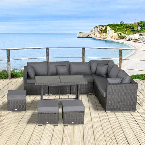 Rootz Sofa Set - Garden Furniture Set - Corner Sofa - Armless Sofa - Footrest - Poly Rattan Seating Set - Dark Grey