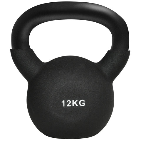 Rootz Kettlebell - Massive Kettlebell - 12 Kg - With Plastic Coating - Steel/PVC - Black - 20 x 13 x 22 cm