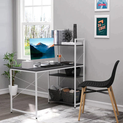 Rootz Desk - Computer Table - Computer Workstation - Office Table - With Shelf - Study Table - White/Black - 120x64x121cm