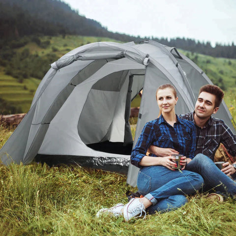 Rootz Tent - 2-3 Person Tent - Camping Tent - Fiberglass Door - With Zipper Mesh Window - Polyester Fabric/Mesh Fabric - Grey - 350L x 220W x 145H cm