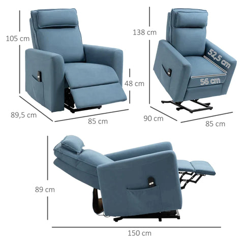 Rootz Stand-up Chair - Relaxation Chair - With Reclining Function - Remote Control - Linen Look - Blue - 85 x 89.5 x 105 cm
