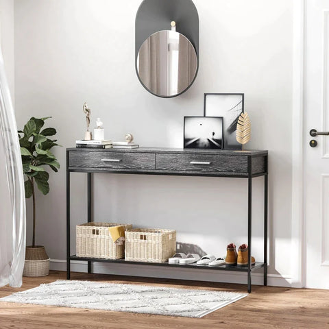 Rootz Console Table - Entrance Table - Side Table - Tafel - 2 Laden - Grijs - 120 x 30 x 81,5 cm