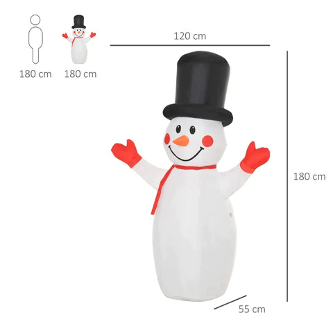 Rootz Weihnachtsschneemann – Aufblasbarer Schneemann – Weihnachtsdekoration – Weiß/Rot/Schwarz – 120 x 55 x 180 cm