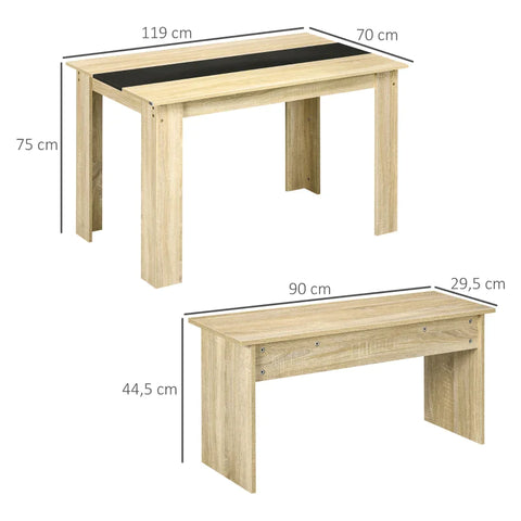 Rootz 3 Pcs. Dining Group - Table And Two Benches - Classic Design - Wood Look - Chipboard - Oak + Black - 119cm x 70cm x 75cm