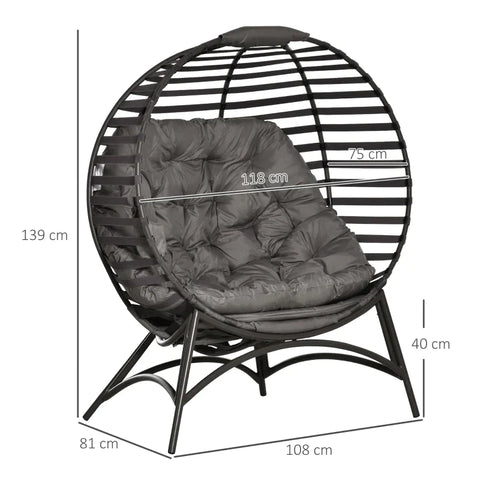 Rootz Egg Chair - Garden Chair - Papasan Chair - With Soft Cushion -  Steel Frame And Side Pocket - Brown - 118 x 75 x 139 cm