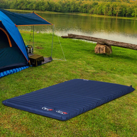 Rootz Luchtmatras - Opblaasbaar Luchtbed - Campingmatras - Slaapmat - PVC - Polyester - Pongé - Marineblauw - 195 x 138 x 10 cm