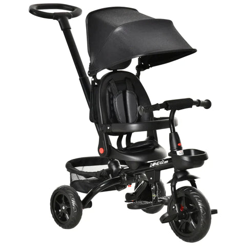 Rootz Tricycle - 4-in-1 Children's Tricycle - Children's Bike - Tricycle With Push Rod Rotating Seat - Foldable Removable Children's Car - Black - 111.5 x 52 x 98 cm