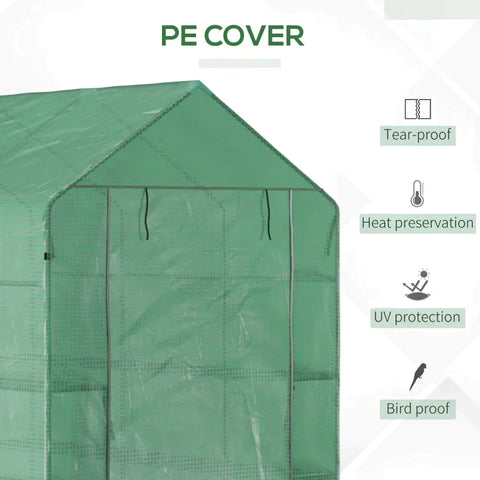 Rootz Greenhouse - 2 Tier Greenhouse - Buitentuin Met Roldeur - Groen - 214 cm x 143 cm x 195 cm