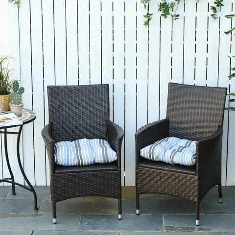 Rootz Cushions - Seat Cushions - Chair Cushions - Seat Pad - Garden Chair Cushions - Set of 2 - Blue Striped - 50L x 45W x 8D cm