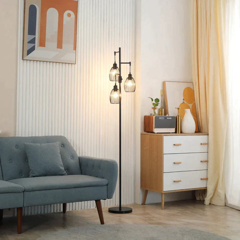 Rootz Floor Lamp - Industrial Design With 3 Lampshades - E27 bulbs - Steel - Black - 30 cm x 30 cm x 170.5 cm