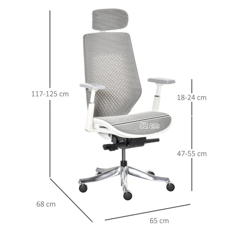 Rootz Office Chair - Swivel Office Chair with Adjustable Headrest - Foam - Nylon - Polyester - Light Grey - 65 x 68 x 117-125 cm