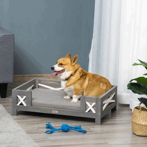 Rootz Pet Bed - Dog Sofa - Raised Pet Sofa - With Cushion - Cat Sofa - Dog Bed - Dog Sleeping Place - Grey - 80 x 55 x 23 cm