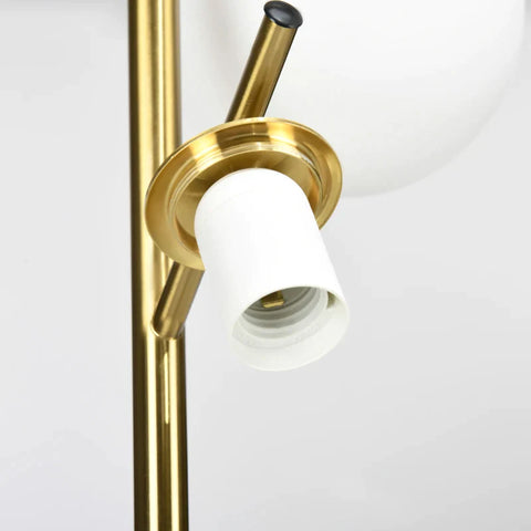 Rootz Floor Lamp - Retro Design - Stable Metal Base - Smooth Rod - Long Power Cable - 3 Lampshades - Suitable For LED - Iron+Glass - Gold+White - Ø27 x 169H cm