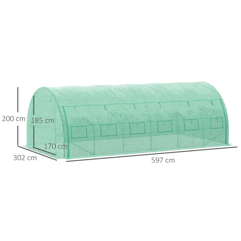 Rootz Greenhouse - Polytunnel Greenhouse - Walk-in Greenhouse Met Oprolbare Covers - UV Bescherming - Stalen Buis - Groen - 590L x 300B x 200H cm