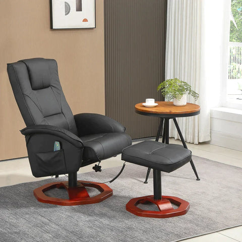 Rootz Massage Chair - Relaxation Chair - With Footstool - 10 Massage Points - Reclining Function - Rotating Seat - Black - 73 x 83 x 106cm