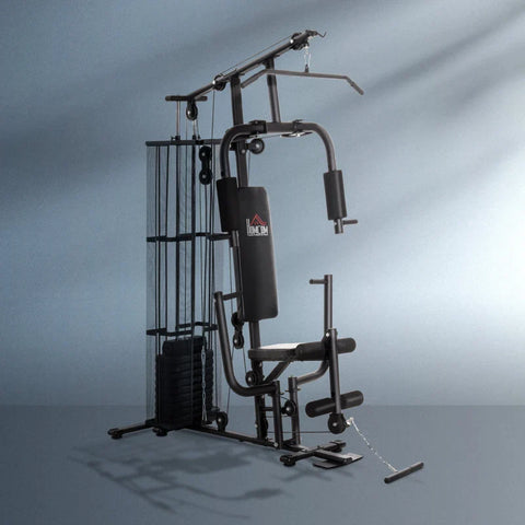 Rootz Gym Power Station - Fitnessstation - Multigym Fitnesscentrum - Fitnessapparatuur - Inclusief gewichten - Lat Pulldown - Leg Curl - Metaal - PU Kunstleer - Zwart - 150 x 110 x 210 cm