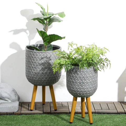 Rootz Flower Stand - Set of 2 Weather Resistant Plant Stands - with Removable Legs - Gray - 31cm x 31cm x 55cm