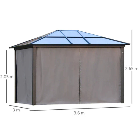 Rootz Luxury Gazebo - Garden Pavilion - Aluminum Party Tent - Garden Tent With Translucent PC Roof - Brown + Beige - 300 x 360 x 265 cm
