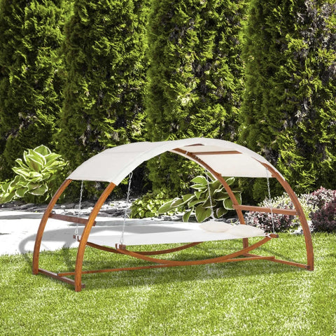Rootz Hammock With Stand - Hammock - Hammock With Frame - Modern Design - Solid Wood - Cream White/Teak - 322 x 160 x 173 cm