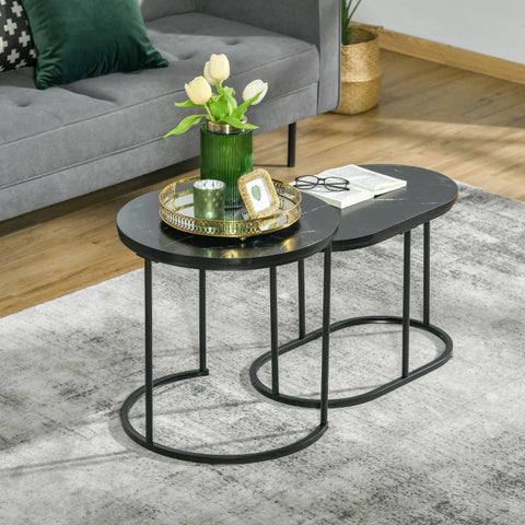 Rootz Set Of 2 Side Tables - Coffee Table - Industrial Design -  Living Room - Bedroom - Hallway - Black - Ø50 x 50.5H cm